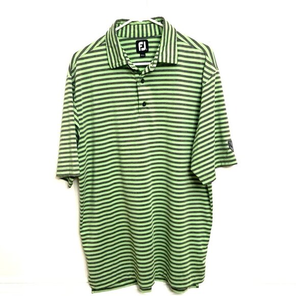 FootJoy Men’s Golf Polo S/S Shirt Men's Sz L Green & Gray Striped RCC on sleeve - Picture 1 of 5